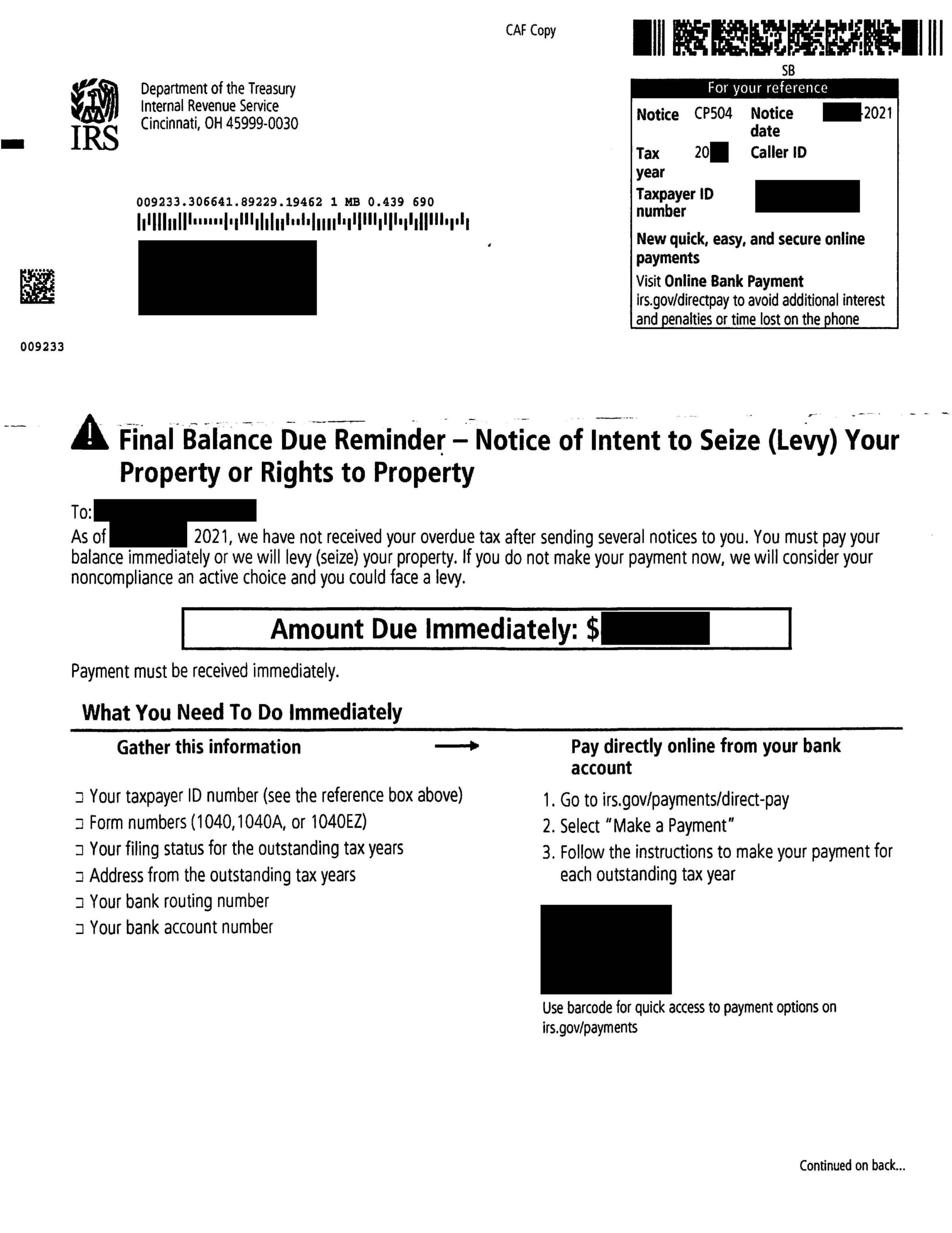 IRS Document, Scanned (Featured Image) | Federal Tax Levy